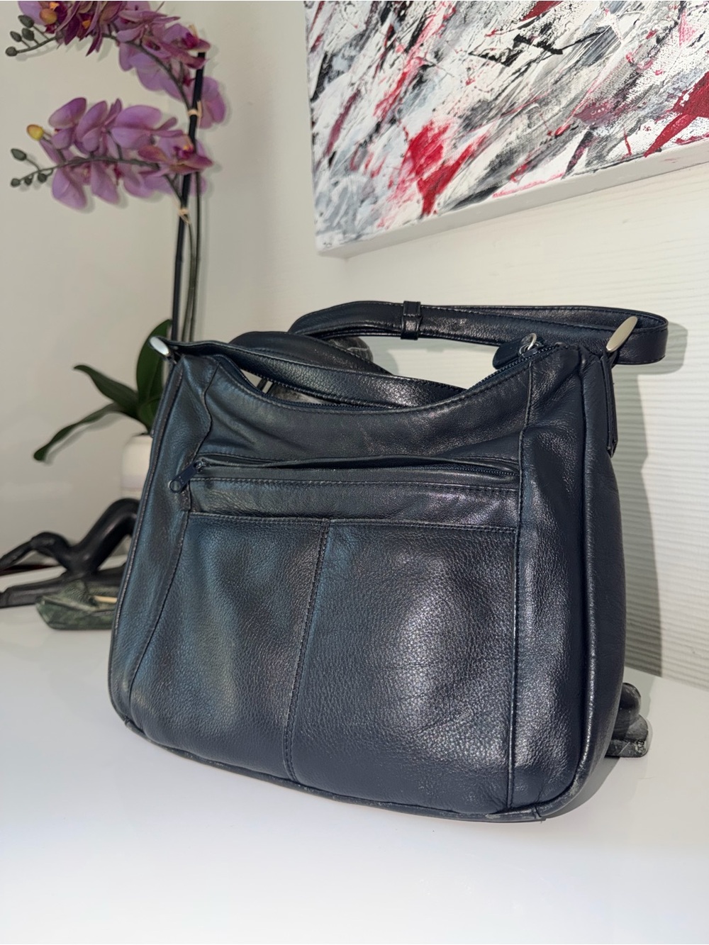 Derek Alexander Dark Navy Leather Crossbody Shoulder Bag